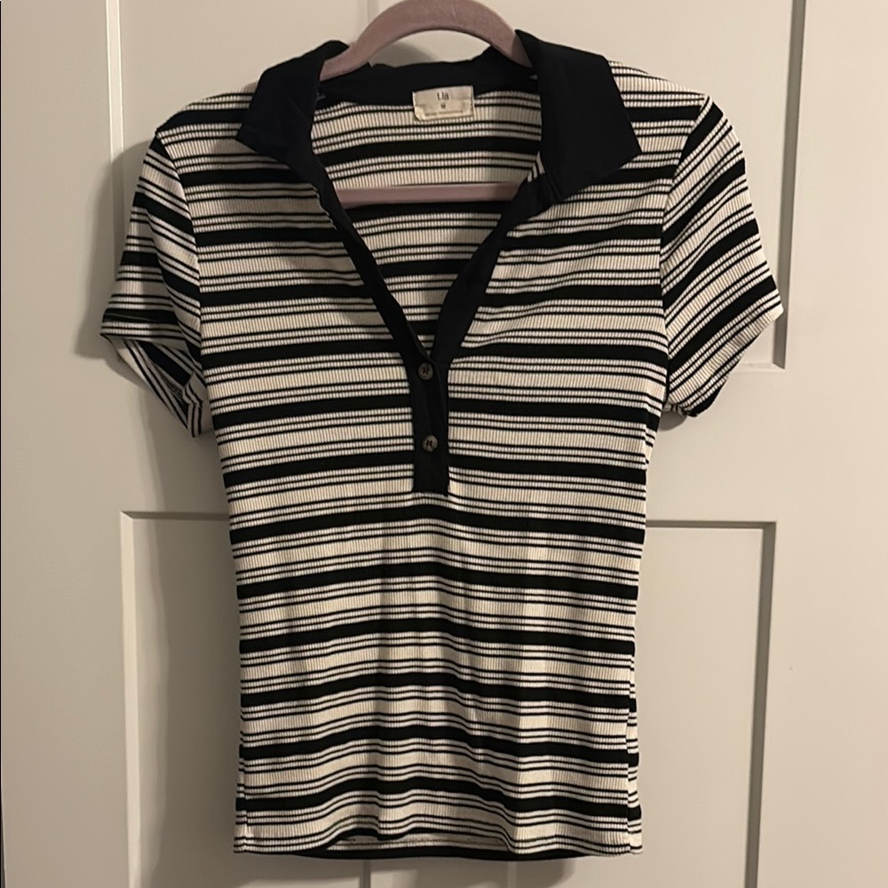 t.la Black and White Striped Polo Shirt NWOT Size Medium
